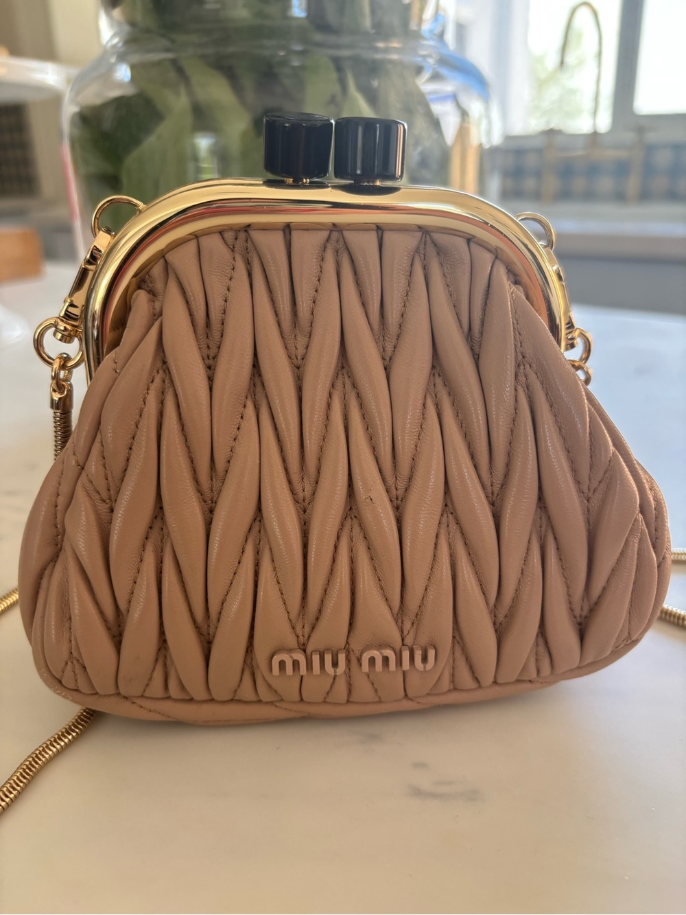 Miu Miu buttery leather beige Matelassé Mini Crossbody Bag Gold Hardware